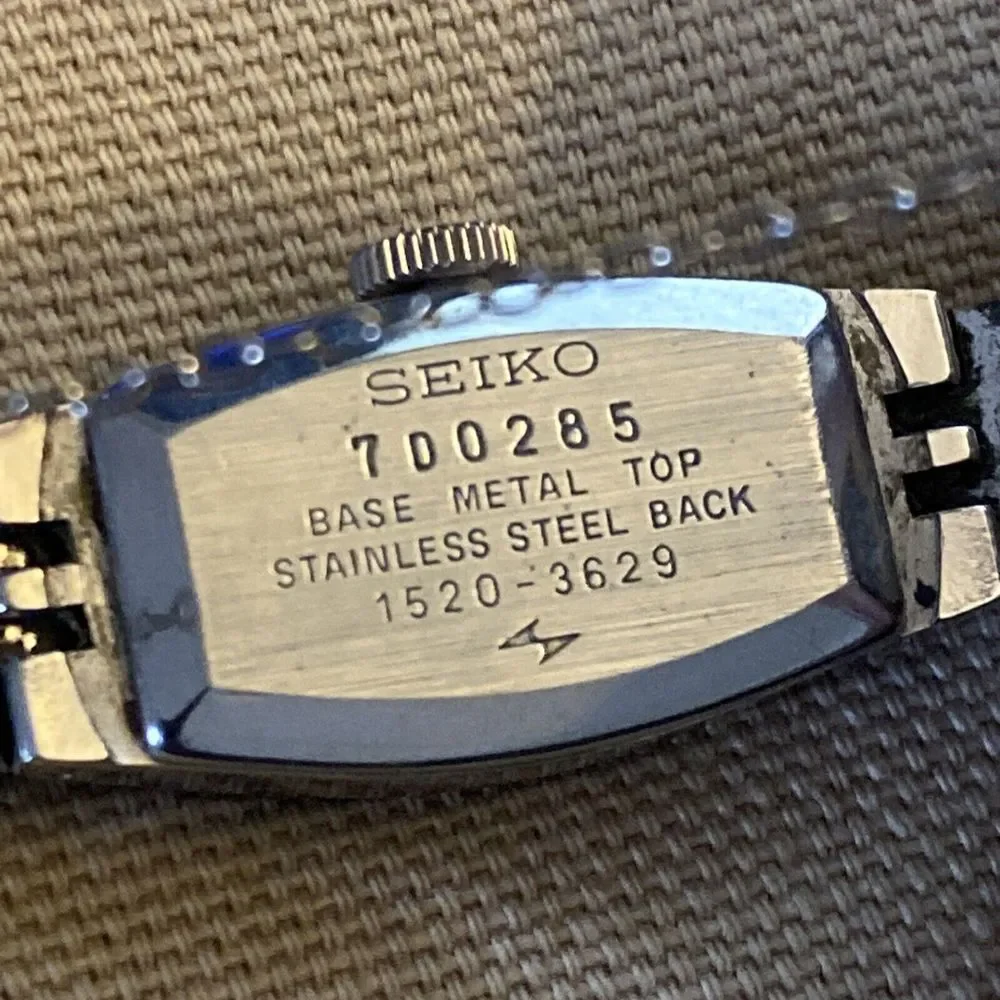 Vintage Seiko Watch Women Silver Tone Rectangle Case Blue Dial Manual Wind 6.25" - Picture 4 of 10